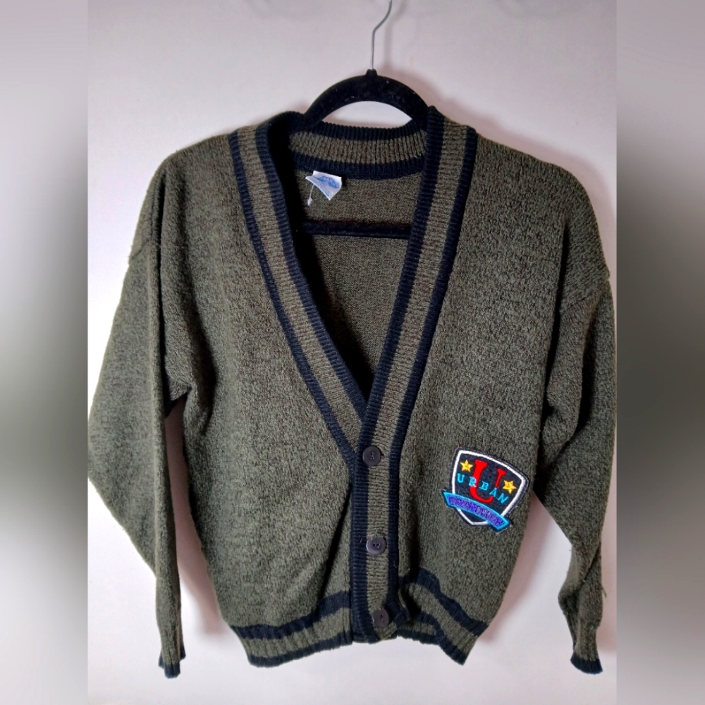 Vintage Wild Boys Urban Frontier Cardigan Sweater Green Black Patch Badge‎